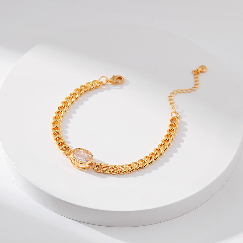 Curb Chain Solitaire Crystal Bracelet