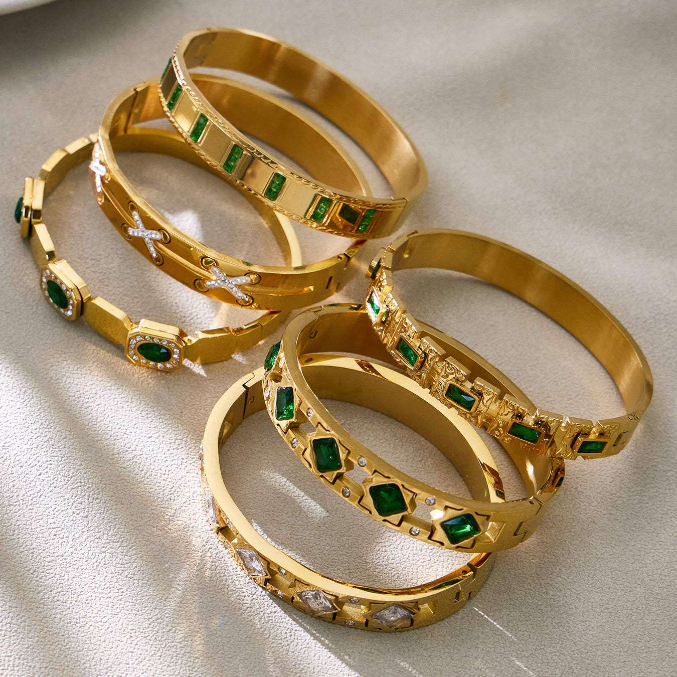 Vintage Emerald Geometric Bangles