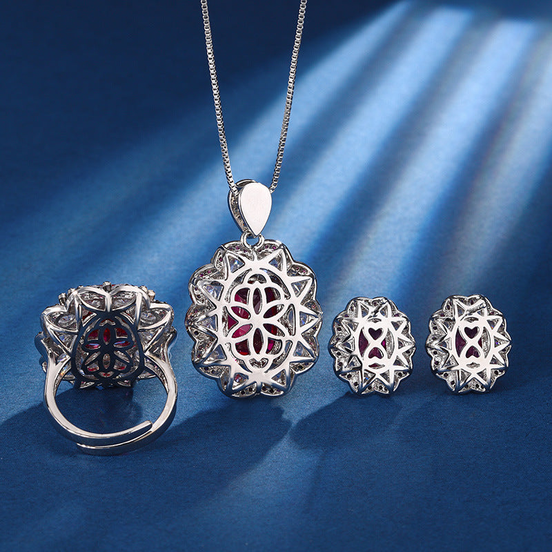 Luxury Red Crystal Halo Jewelry Set