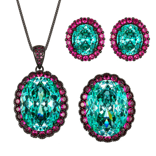 Teal Paraiba & Magenta Halo Jewelry Set