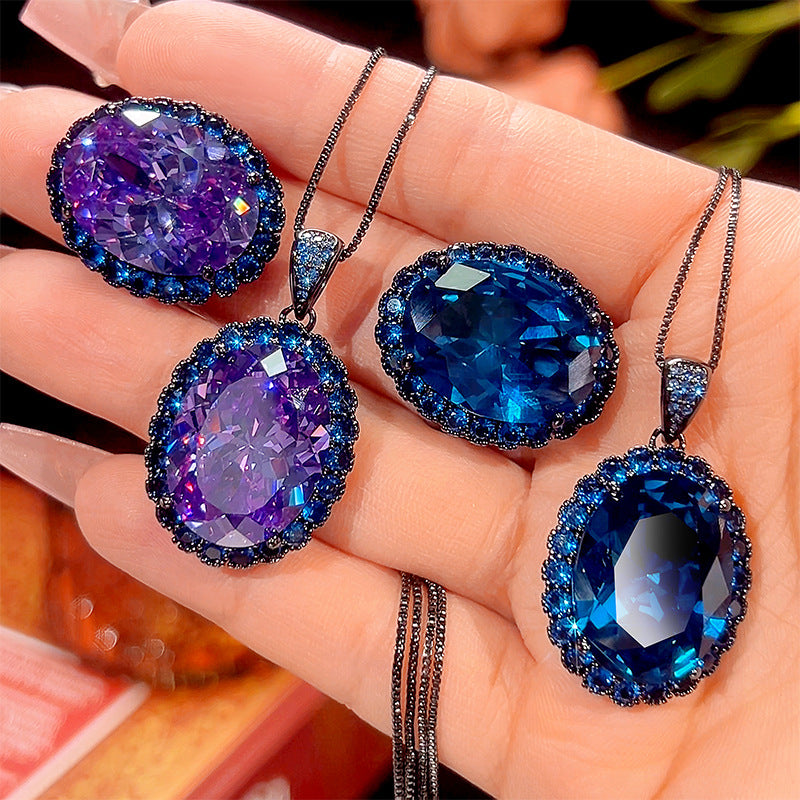 Royal Oval Halo Gemstone Jewelry Set