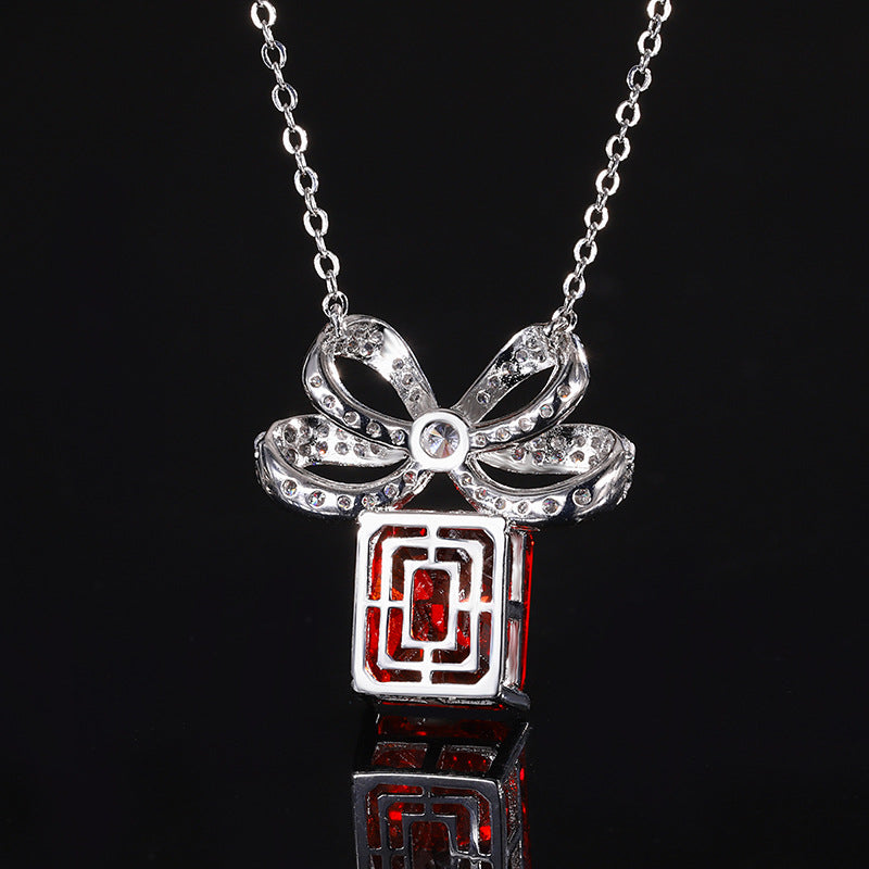 Sparkling Bow-Knot Radiant Cut Colorful Gemstone Necklace