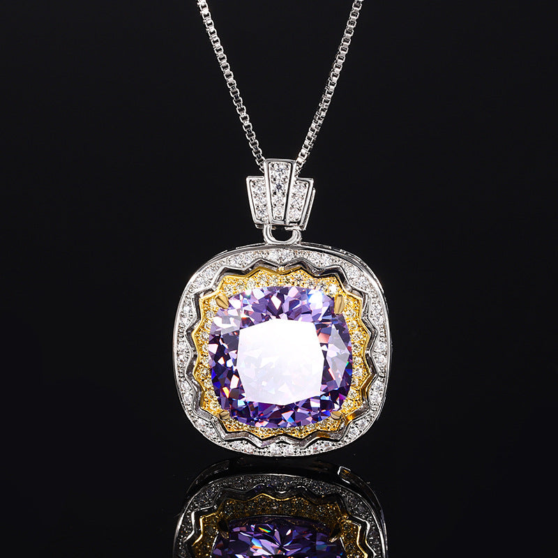 Luxe Cushion Cut Purple Yellow Sparkle Statement Jewelry Set