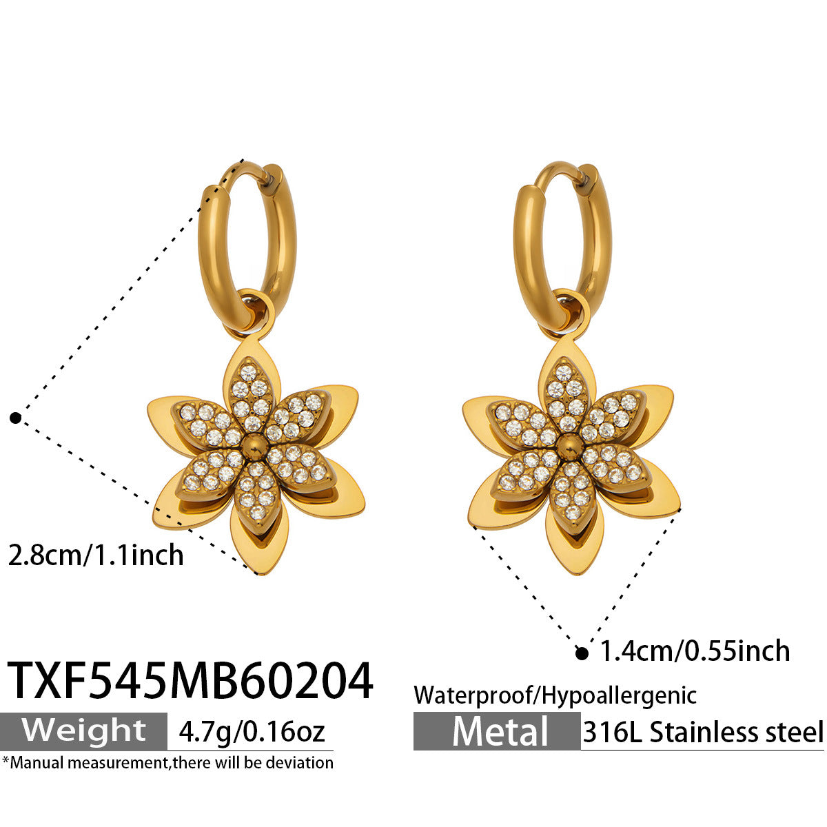 Sparkling Zircon Flower Gold Jewelry Sets
