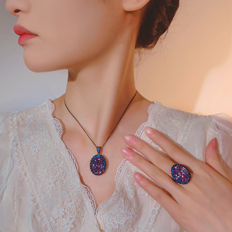 Royal Oval Halo Gemstone Jewelry Set