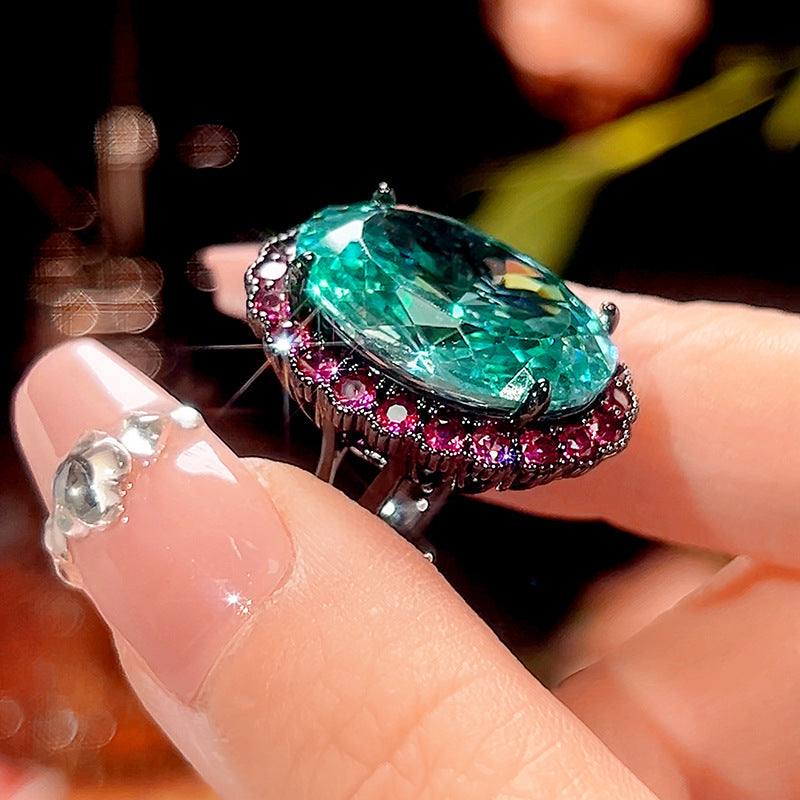 Teal Paraiba & Magenta Halo Jewelry Set