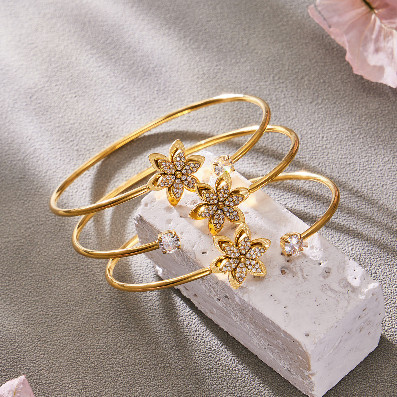 Sparkling Zircon Flower Gold Jewelry Sets