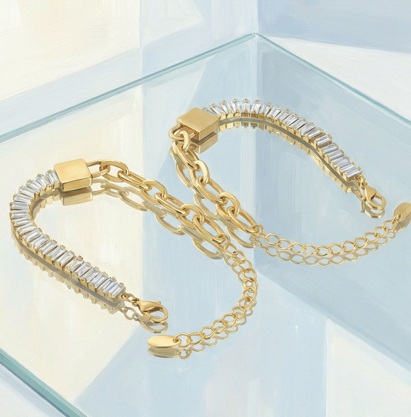 Chic Baguette Crystal Mixed Link Bracelet