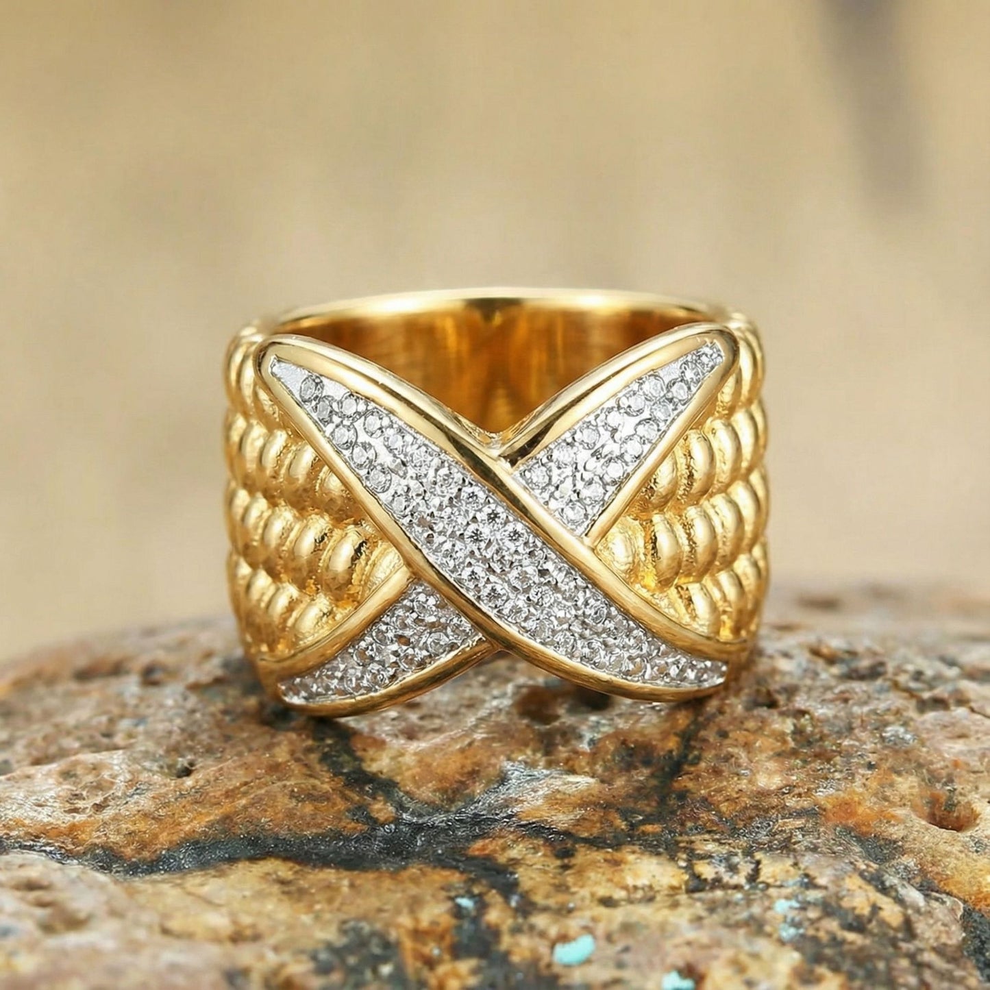 Vintage Textured Geometric Statement Rings