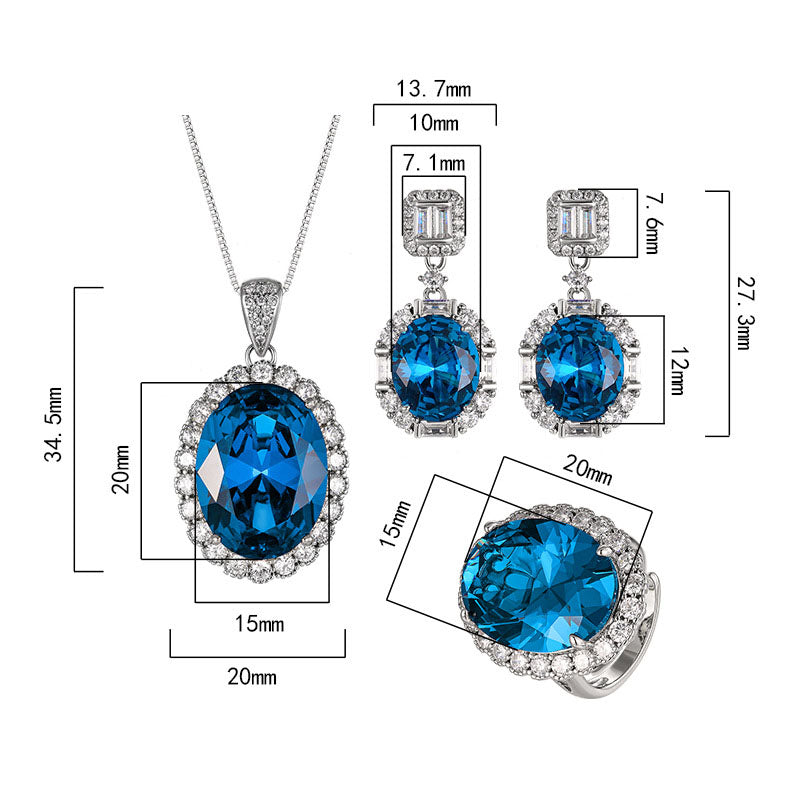 Royal Blue Sapphire Halo Jewelry Set
