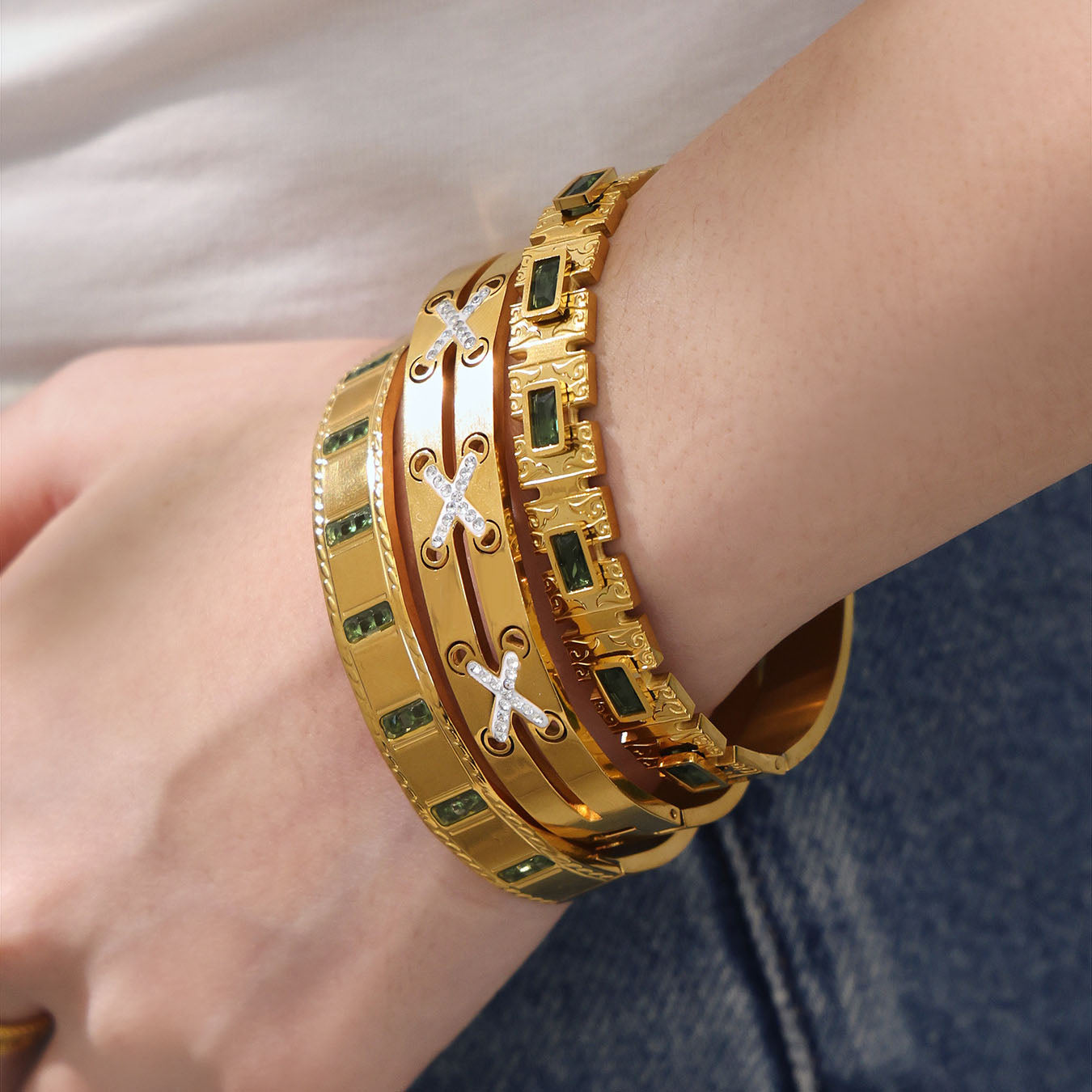 Vintage Emerald Geometric Bangles