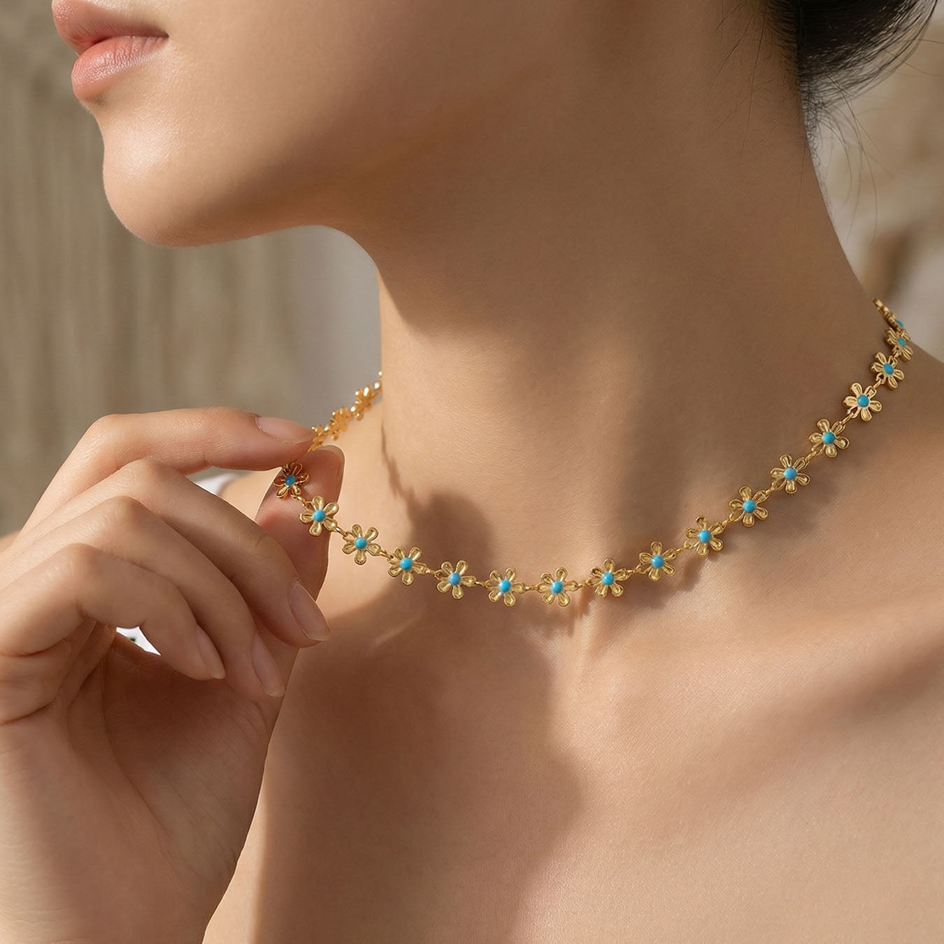 Vintage Gold Daisy Choker with Turquoise