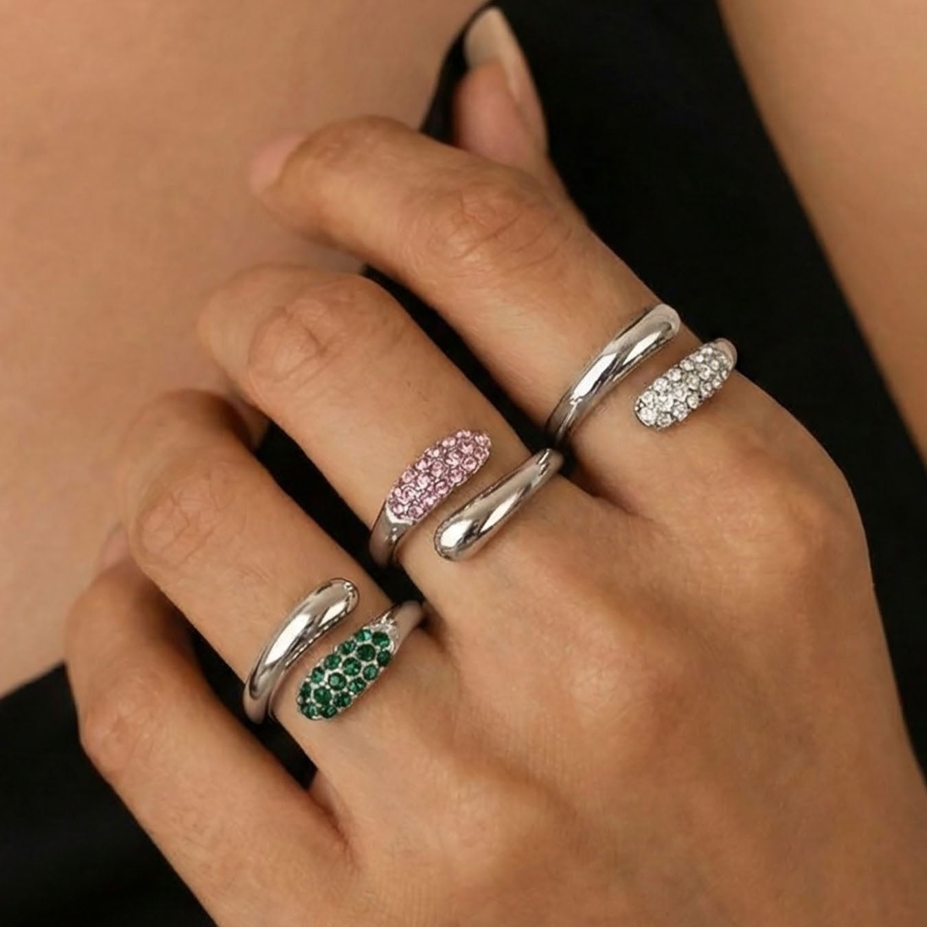Crystal Open Cuff Rings