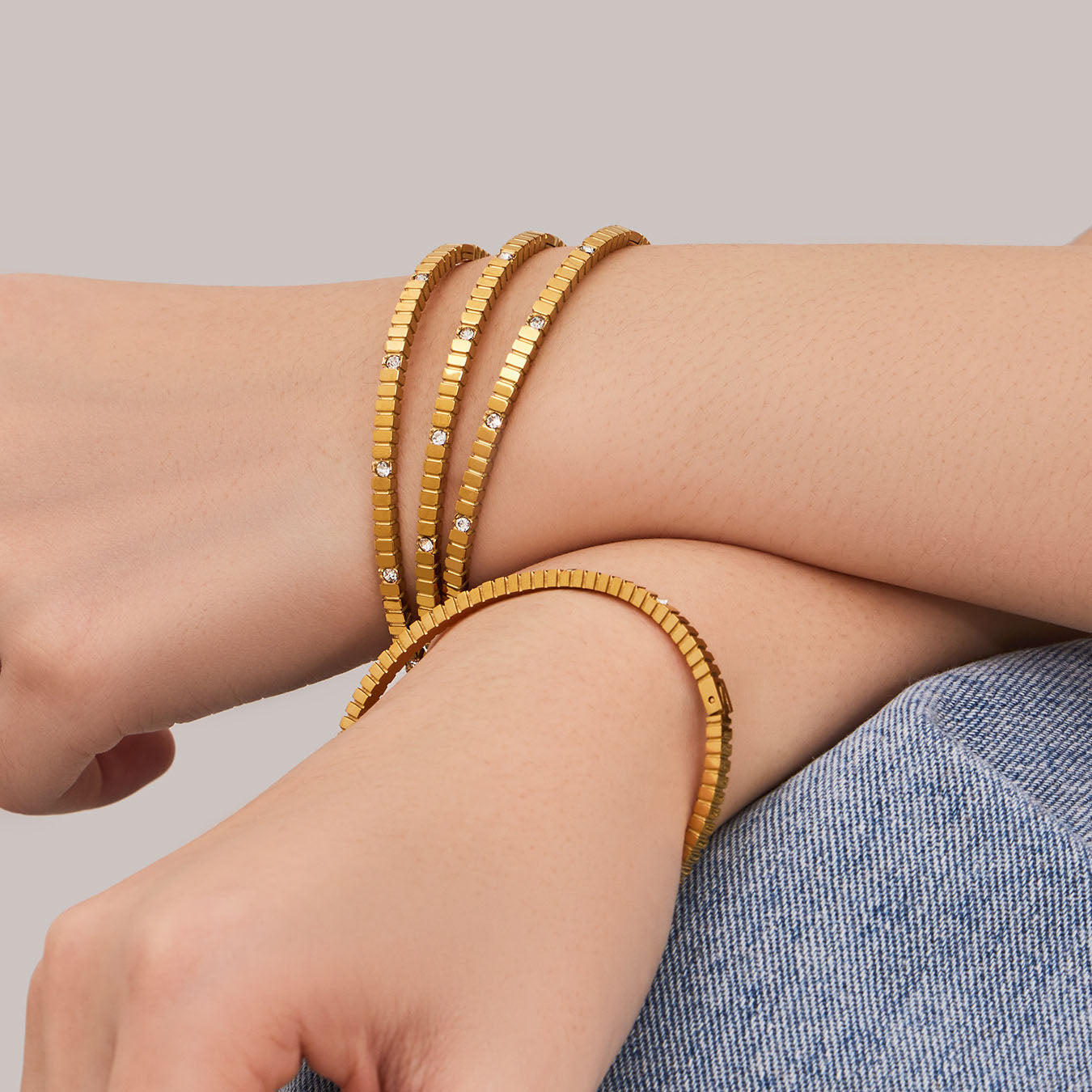 Stackable Ribbed Crystal Textured Bangles