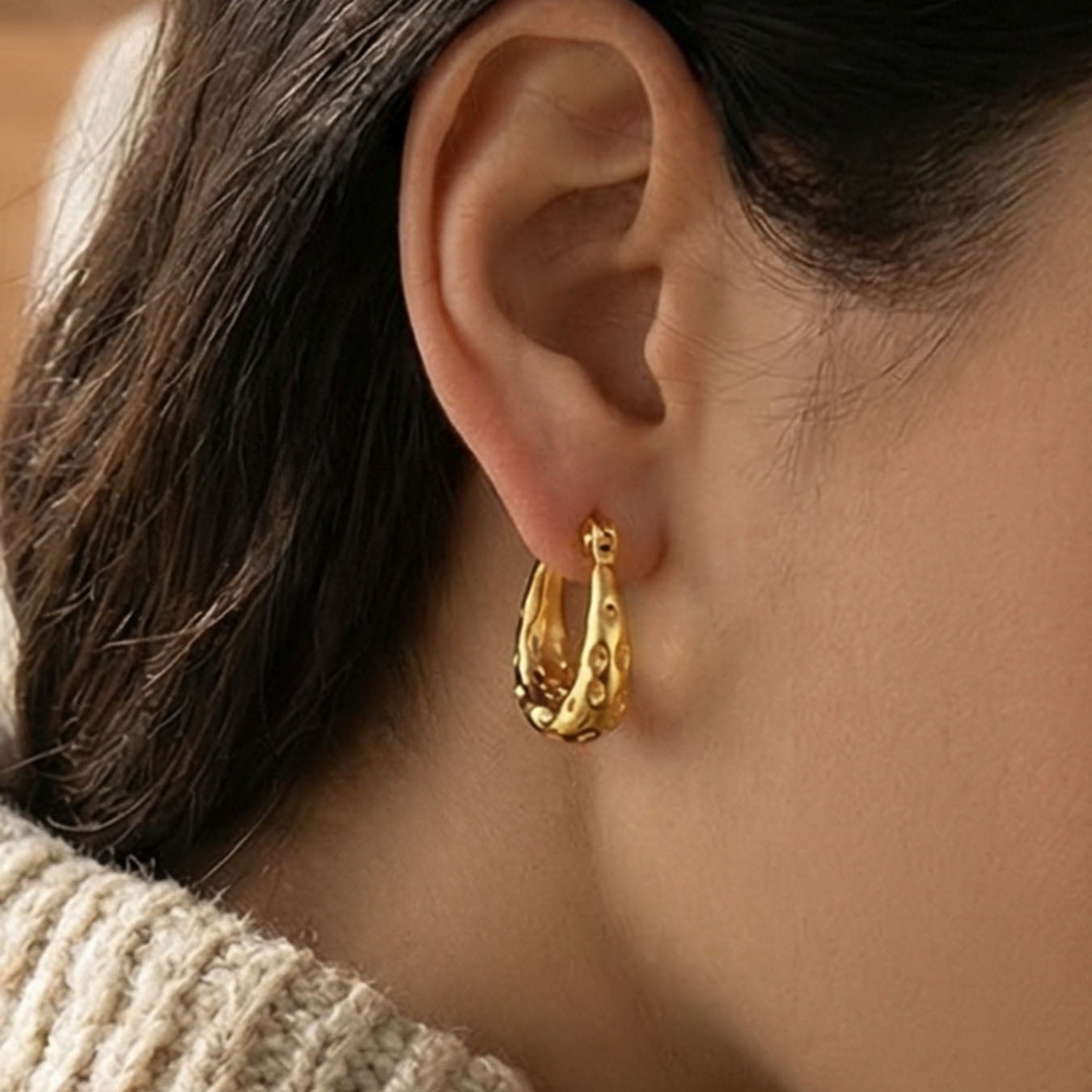 Textured Hammered Organic Hoop Earrings