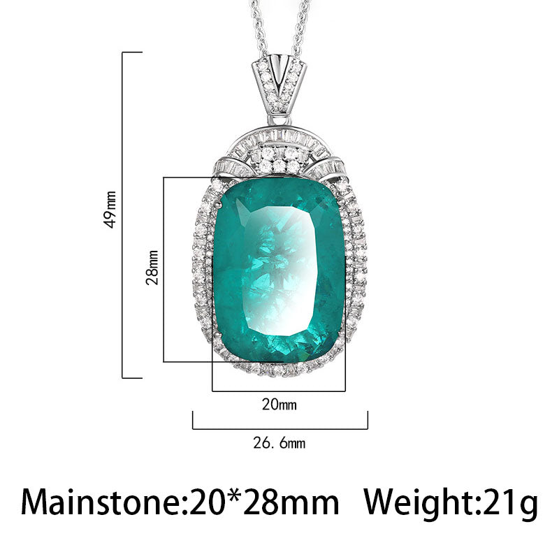 Luxury Cushion Cut Emerald Green Paraiba Blue Pendant Necklace
