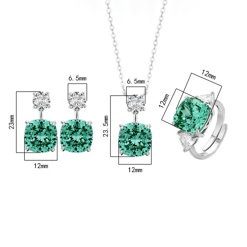 Radiant Emerald Green Cushion Jewelry Collection