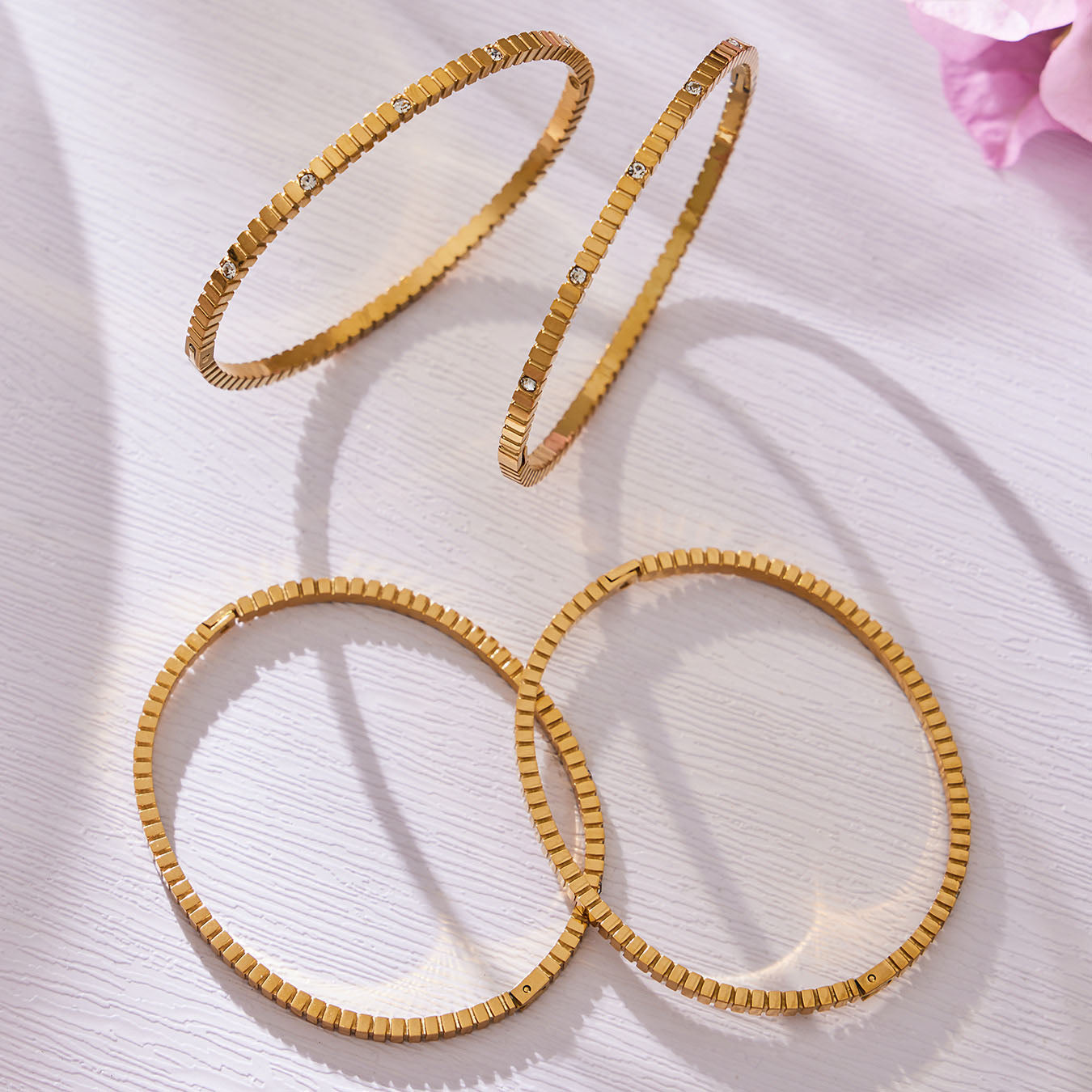 Stackable Ribbed Crystal Textured Bangles