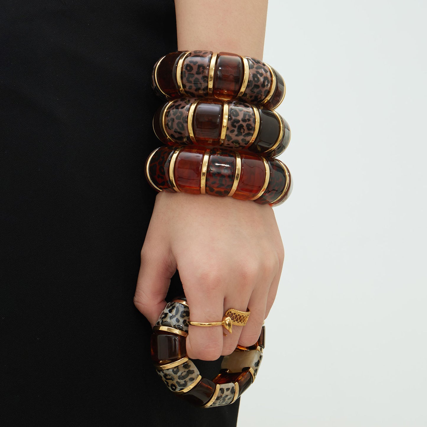 Chunky Leopard Resin Gold Inlay Bracelet