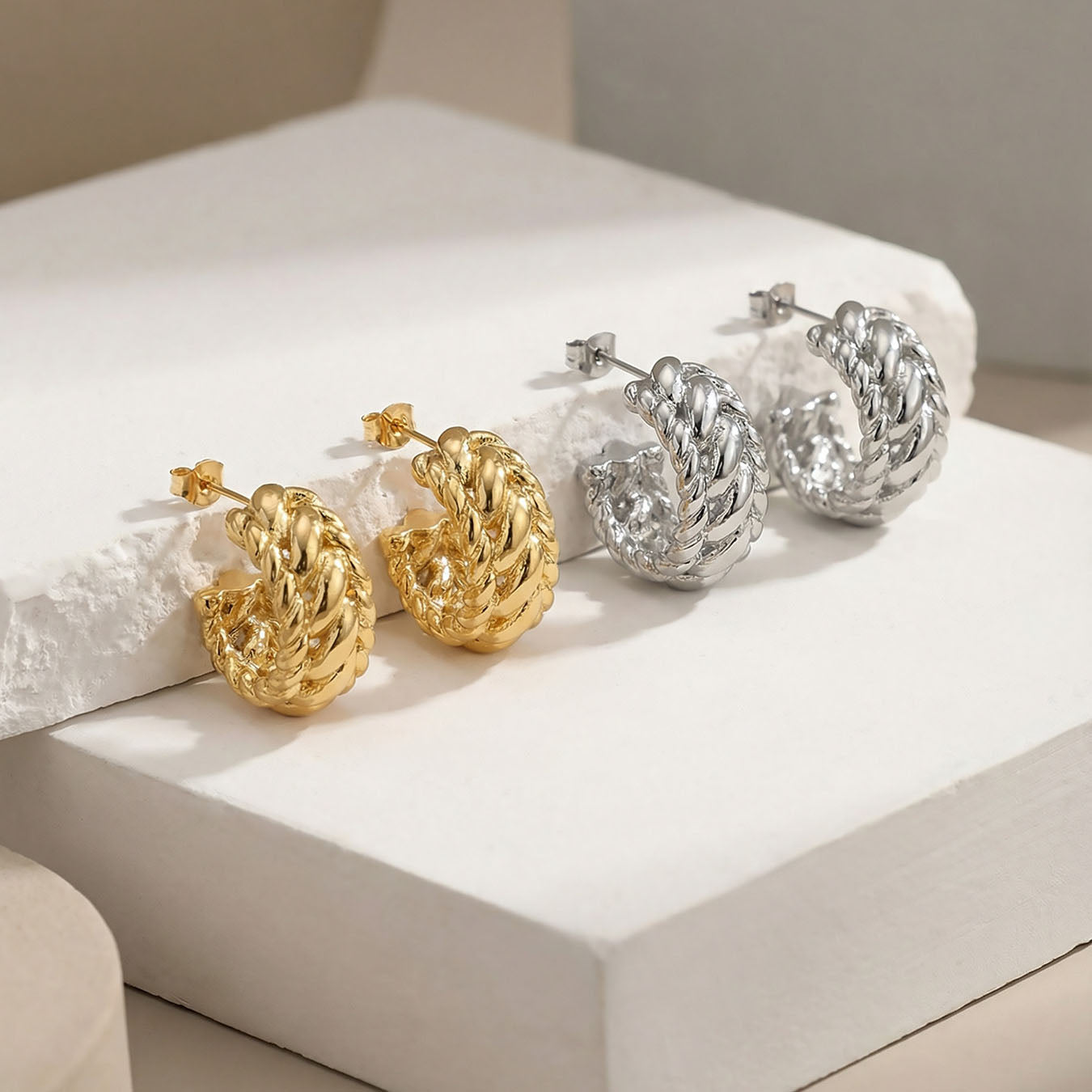 Chunky Twisted Rope Texture Hoop Earrings