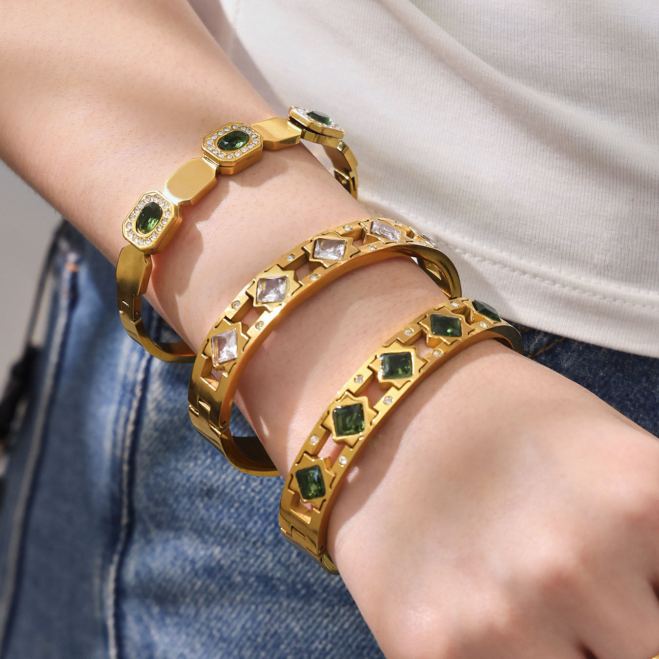 Vintage Emerald Geometric Bangles