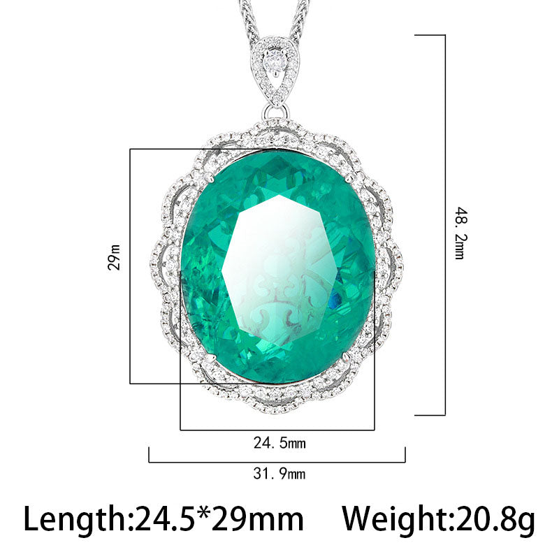 Oval Cut Paraiba Blue Emerald Statement Pendant Necklace