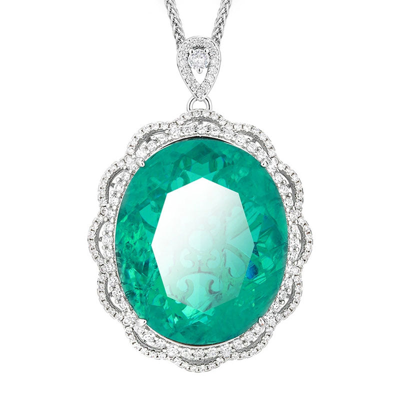 Oval Cut Paraiba Blue Emerald Statement Pendant Necklace