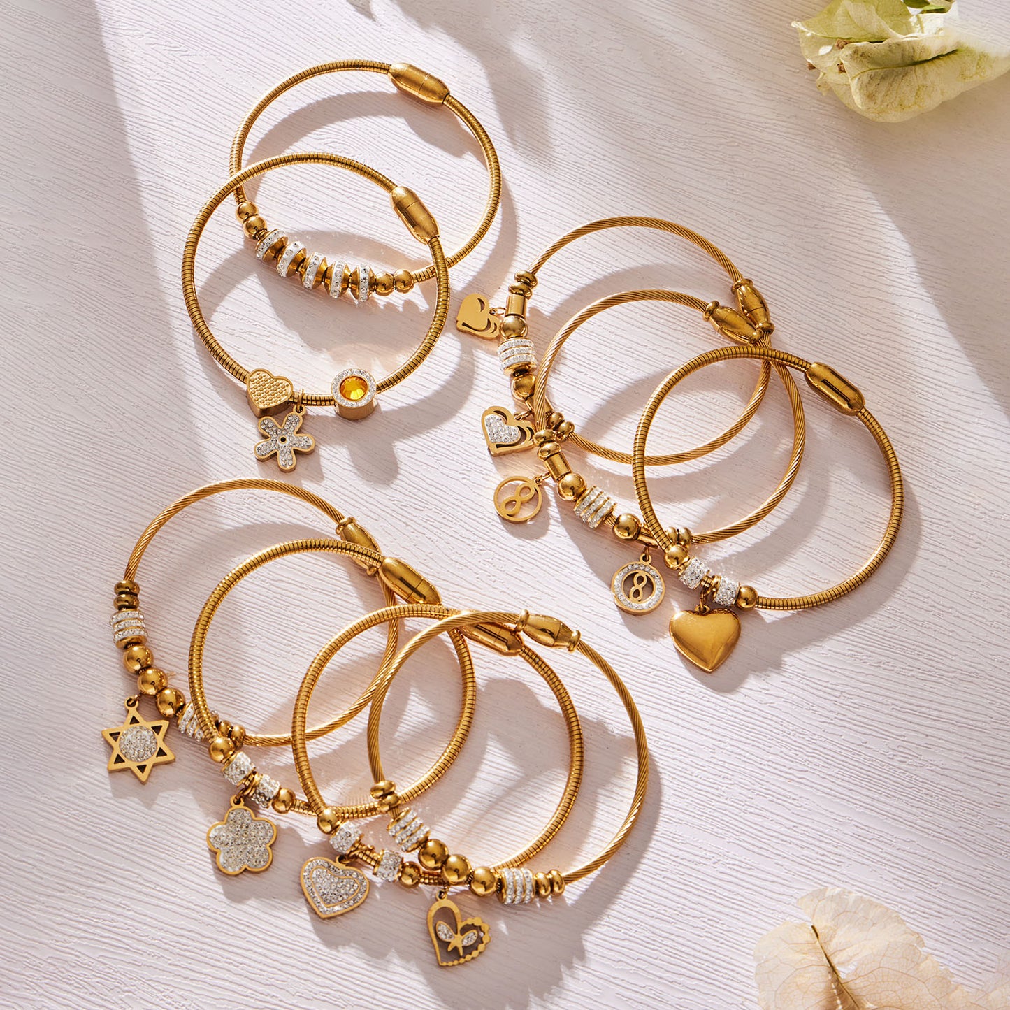 Elegant Crystal Charm Cable Bangles