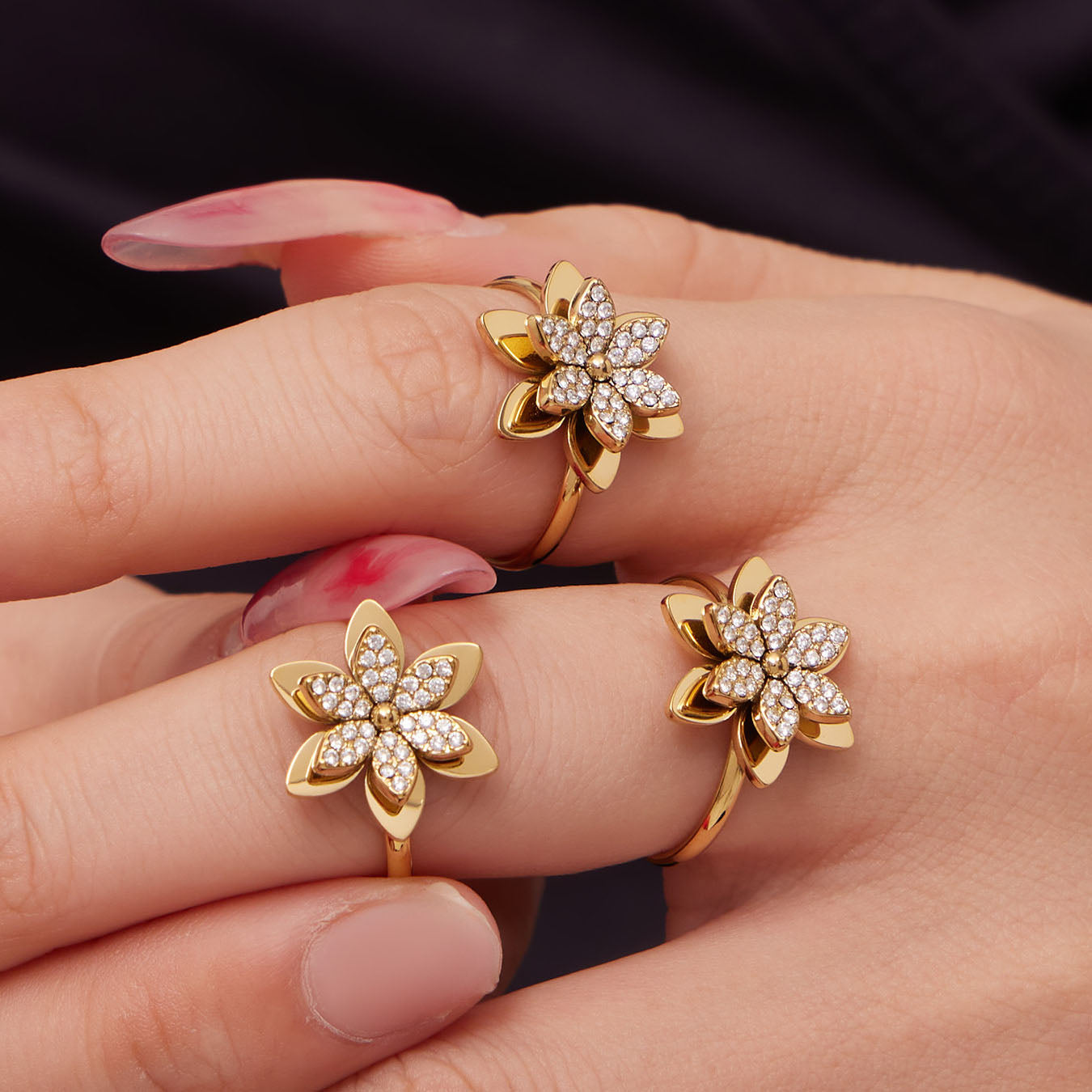 Sparkling Zircon Flower Gold Jewelry Sets