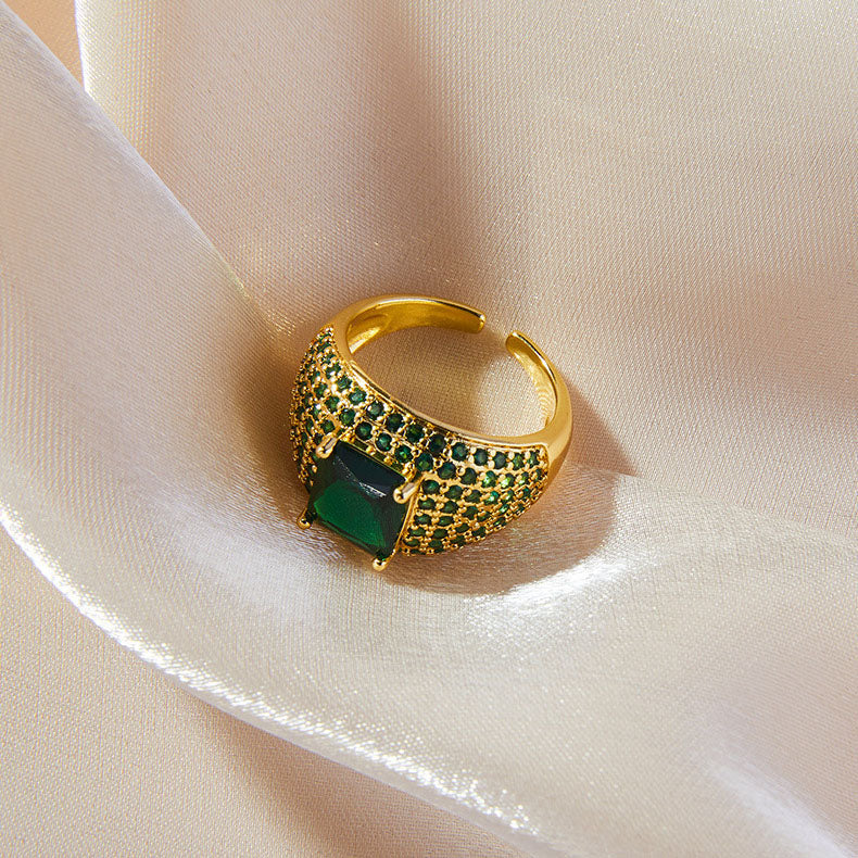 Shining Gold Pave Crystal Dome Rings