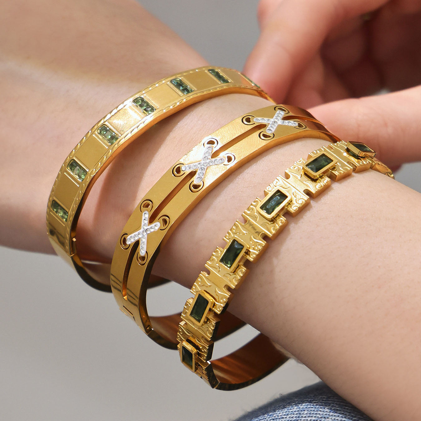 Vintage Emerald Geometric Bangles