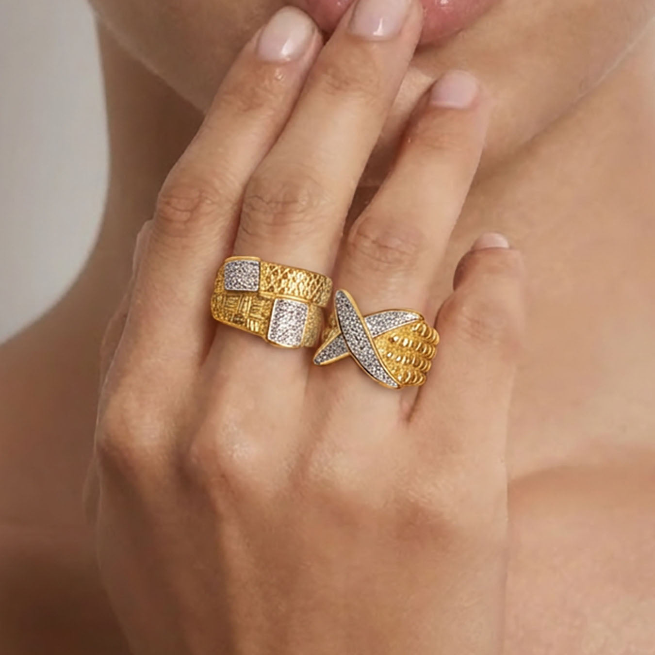 Vintage Textured Geometric Statement Rings