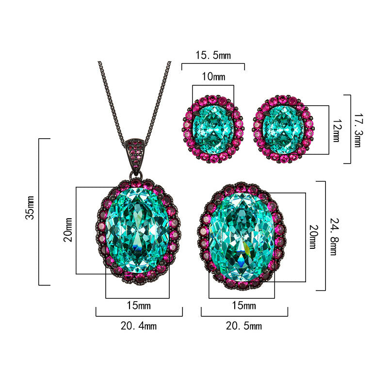 Teal Paraiba & Magenta Halo Jewelry Set