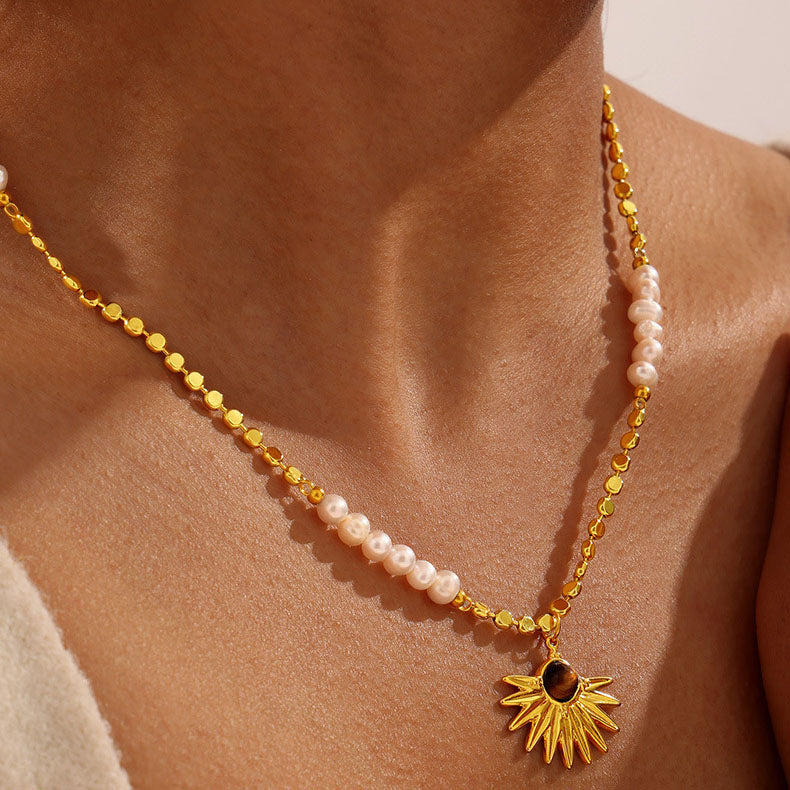 Gold Engraved Botanical Medallion Necklace