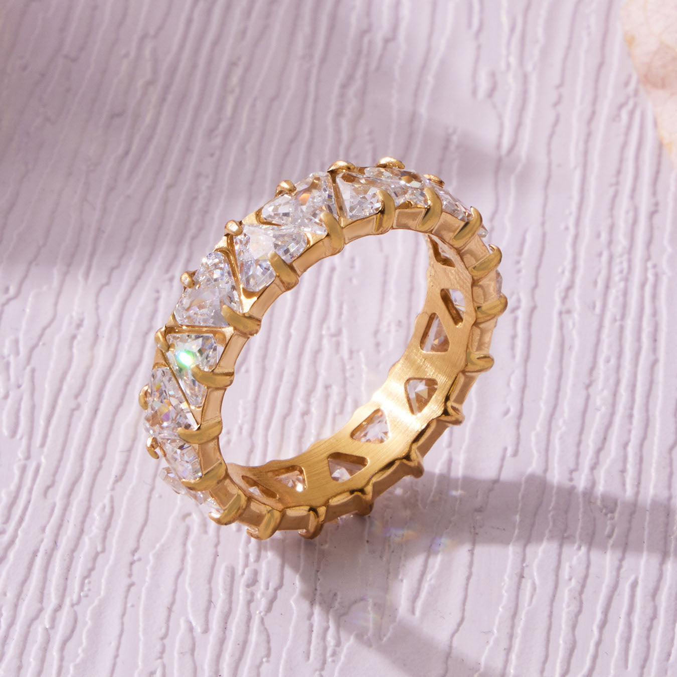 Triangle Cut Zirconia Eternity Band Rings