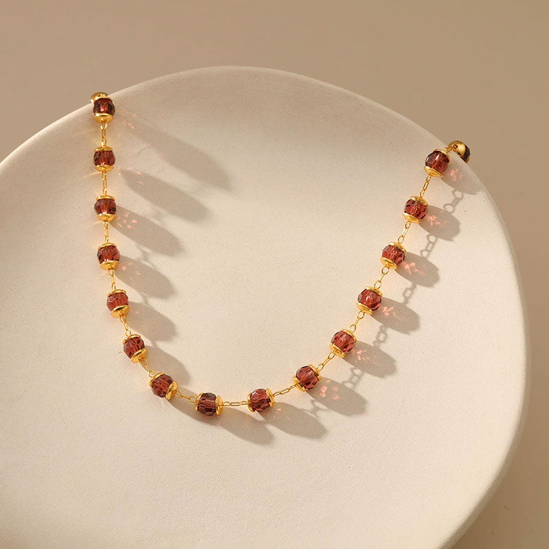 Burgundy Crystal Gold Beaded Necklace
