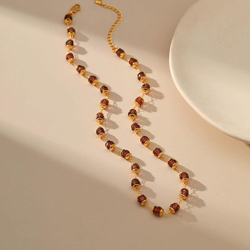 Burgundy Crystal Gold Beaded Necklace