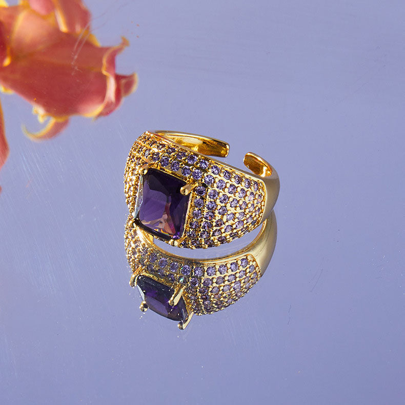Shining Gold Pave Crystal Dome Rings