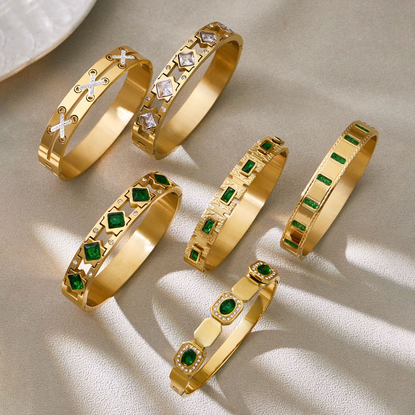 Vintage Emerald Geometric Bangles
