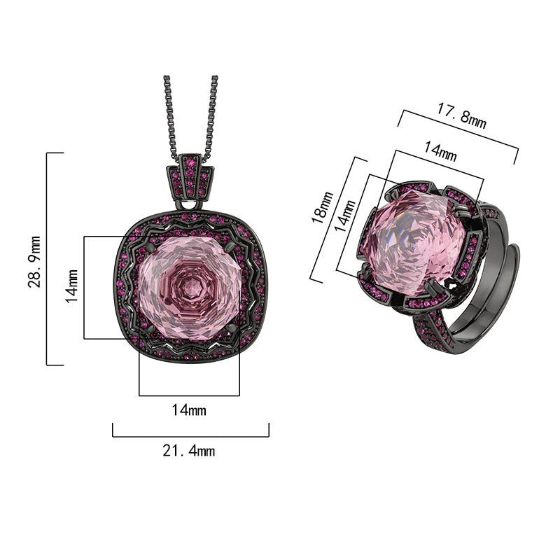 Vintage Rose-Cut Gemstone Halo Necklace and Ring Set