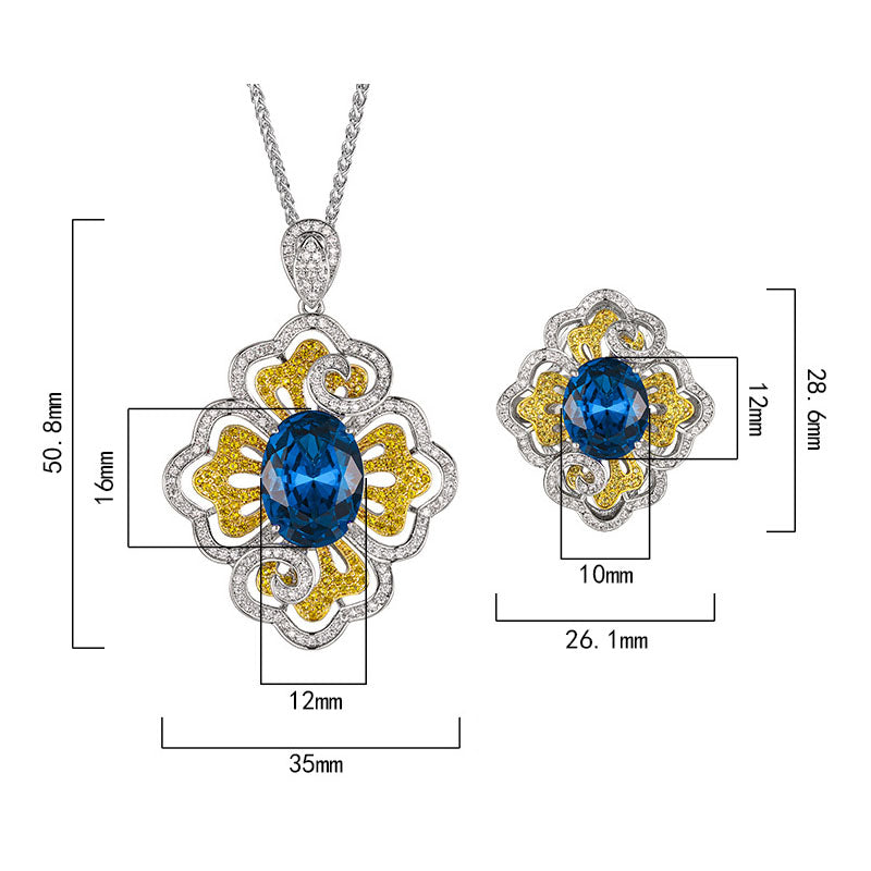 Vintage-Inspired Royal Blue Gemstone Floral Jewelry Set