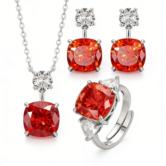 Elegant Fiery Orange Cushion-Cut Jewelry Set