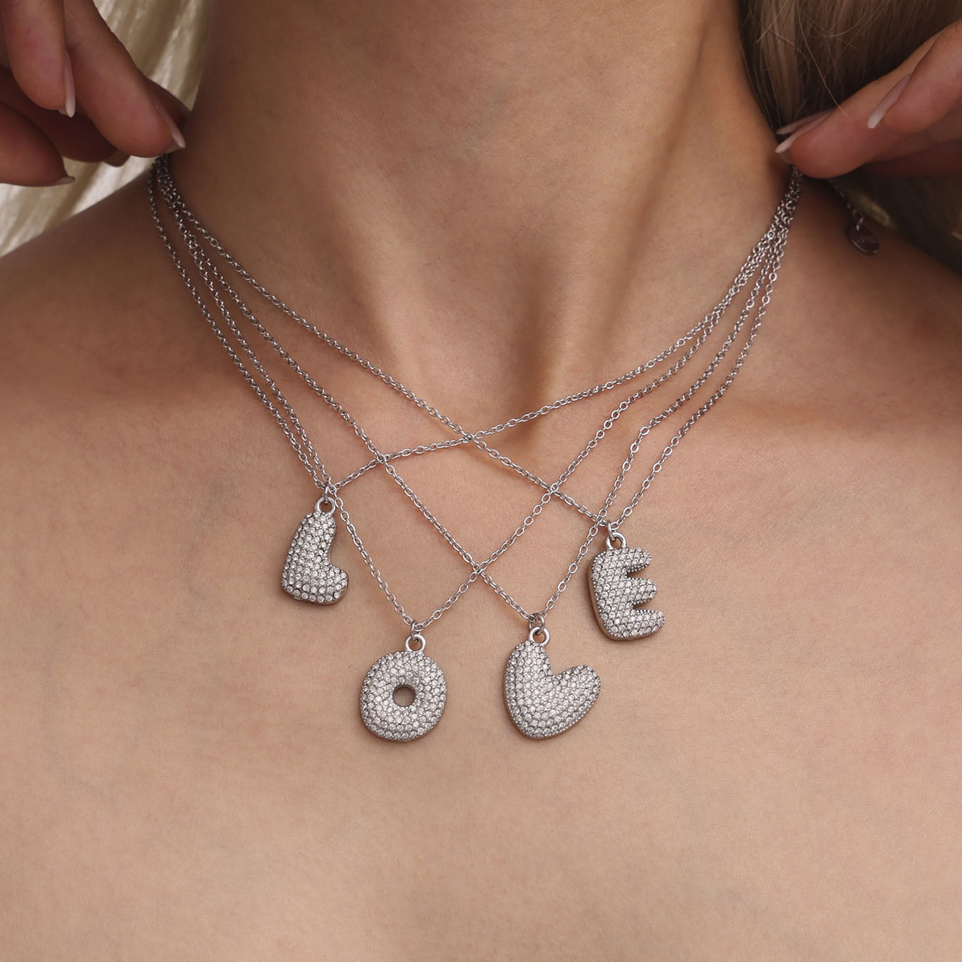 Pave Crystal Bubble Initial Necklace
