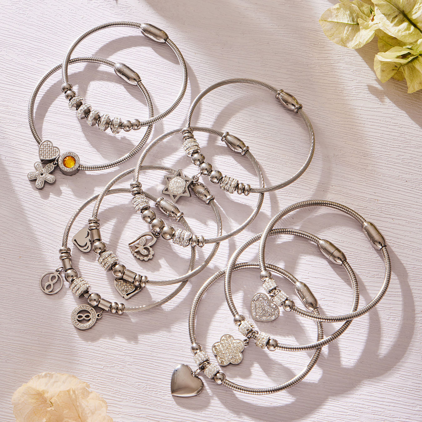 Elegant Crystal Charm Cable Bangles