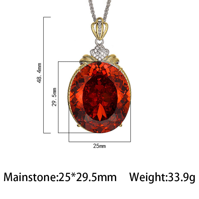 Oval Cut Gemstone Bow Knot Statement Pendant Necklace