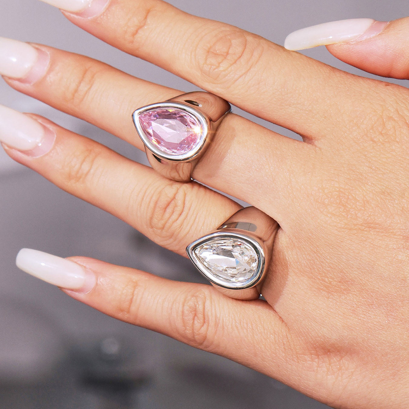 Luxe Chunky Teardrop Crystal Rings