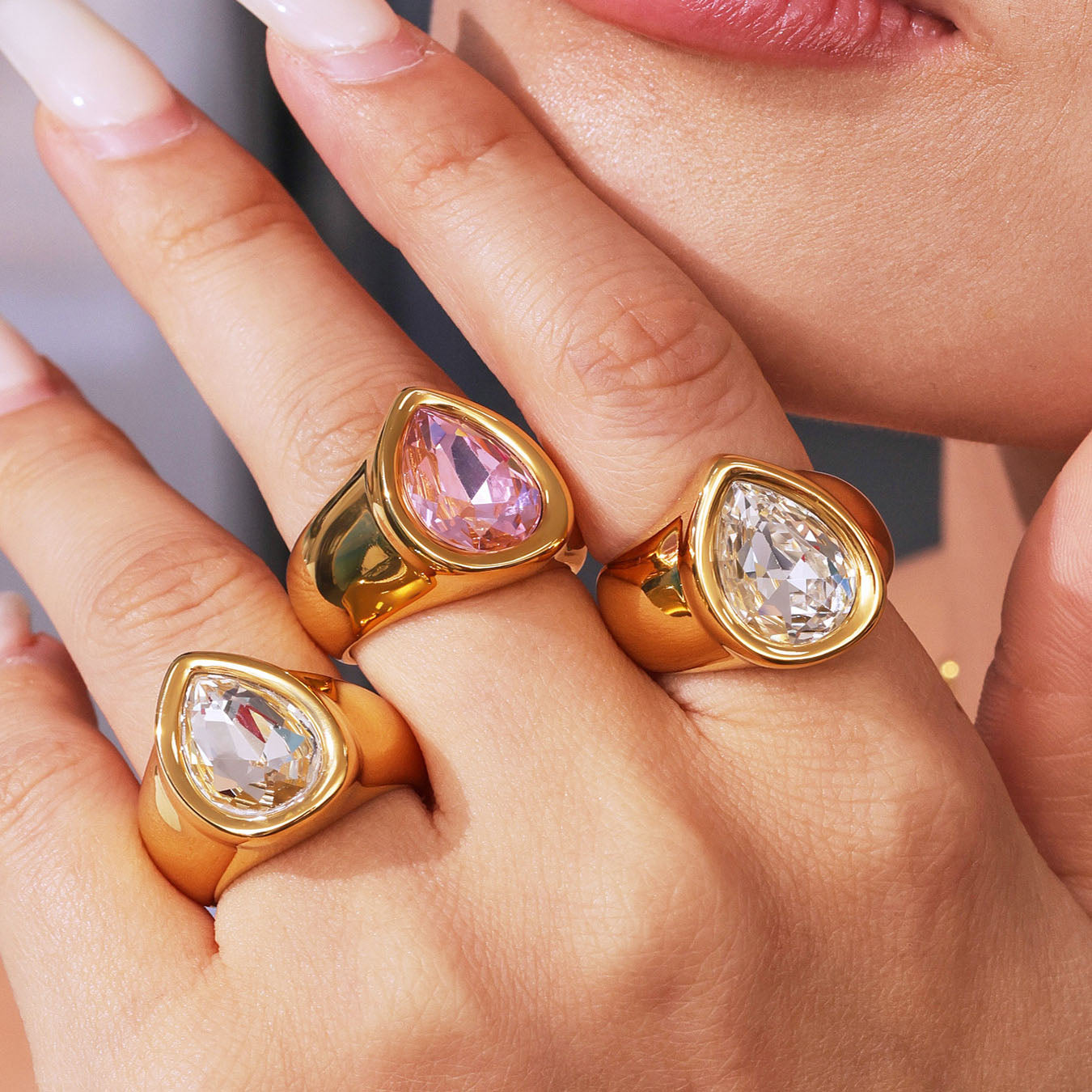 Luxe Chunky Teardrop Crystal Rings