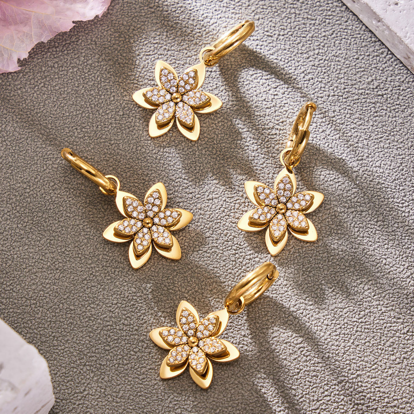 Sparkling Zircon Flower Gold Jewelry Sets