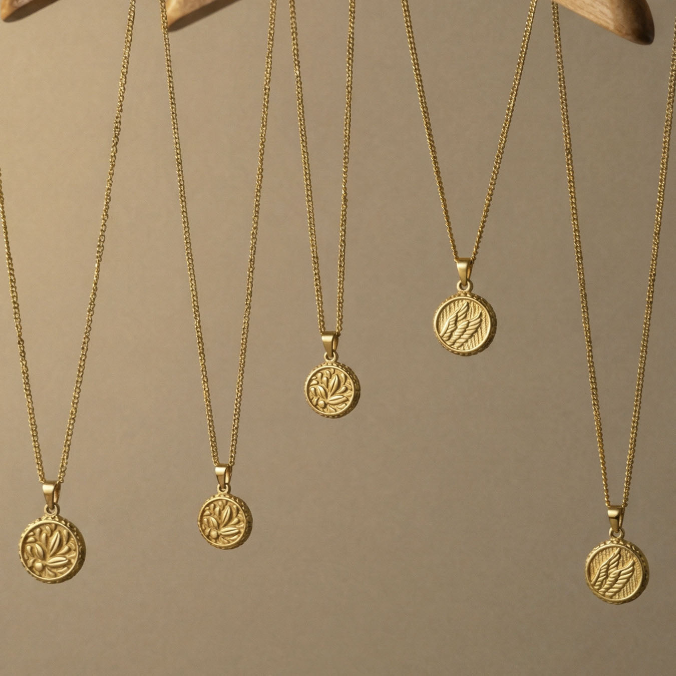 Engraved Gold Botanical Medallion Necklace