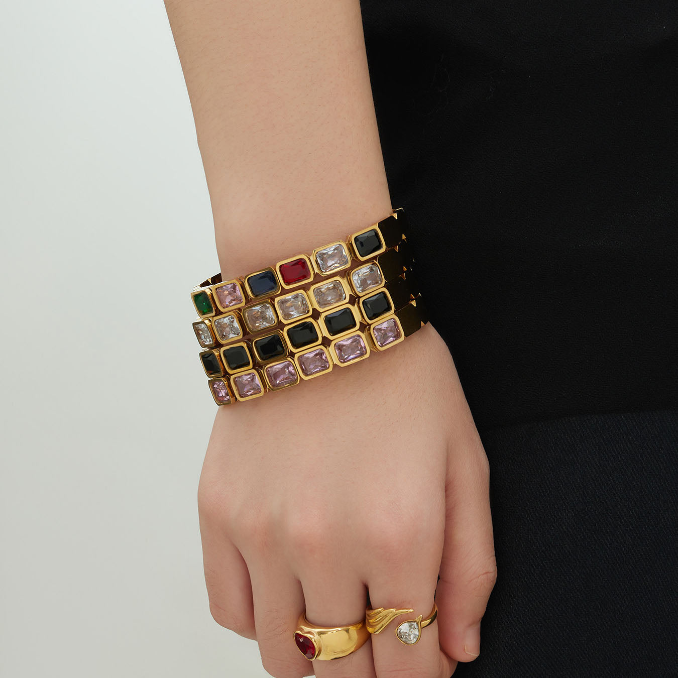 Emerald-Cut Crystal Hinged Bangle